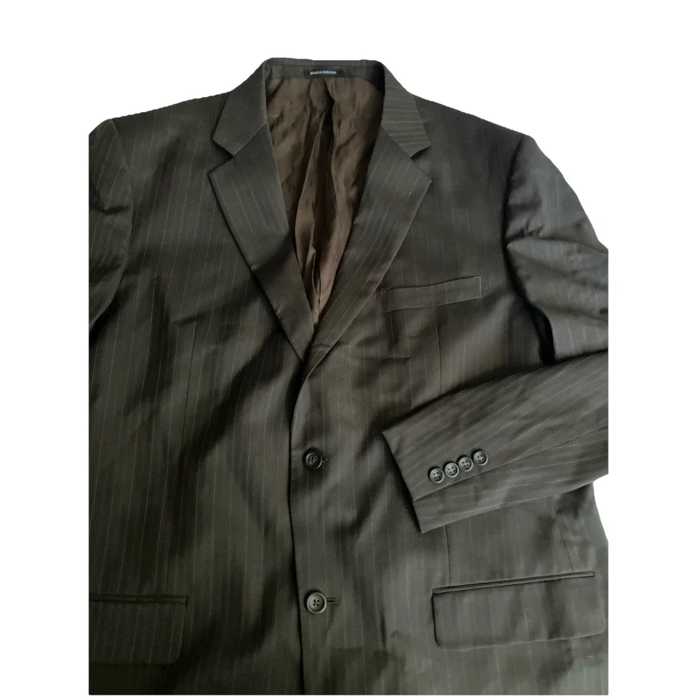 JOSEPH &‎ FEISS Super 100's Wool Pin Striped Dark Gray Blazer Size 46 Long